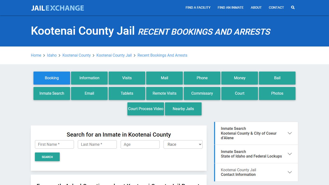 Kootenai County Jail Recent Bookings And Arrests - Jail Exchange